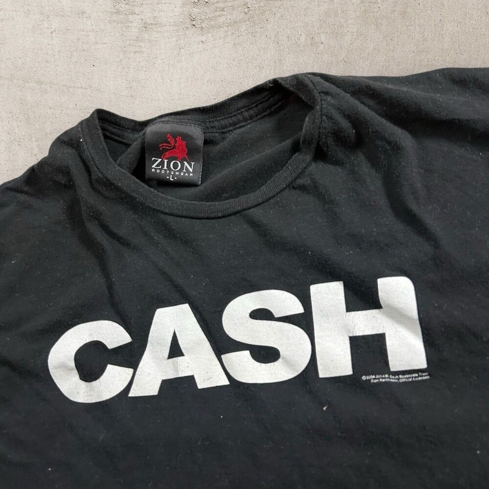 Vtg Johnny Cash Zion Rootswear Spell Out Shirt Large Country Rock Music 2004 Y2K
